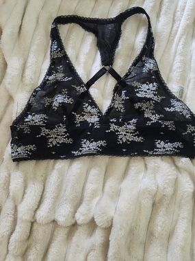 Free People Black Lace Floral Bralette with Racerback